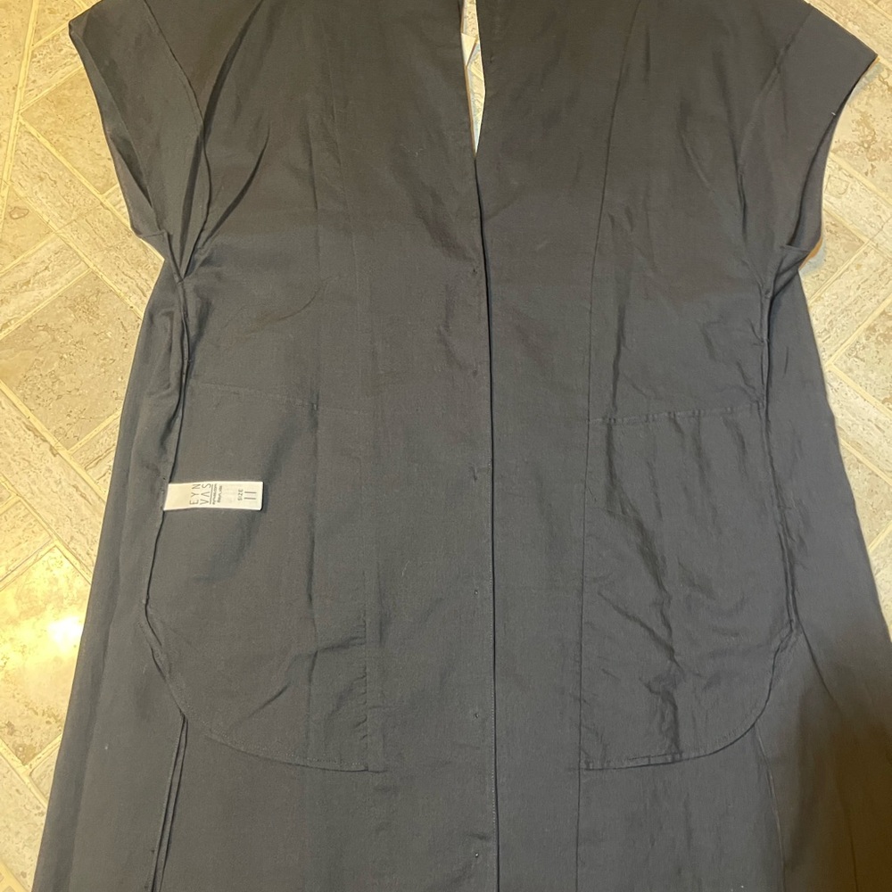 Eyn Vas Black Lightweight Cotton V-Neck Shirtdress Oversized Minimalist NWT - Picture 6 of 12